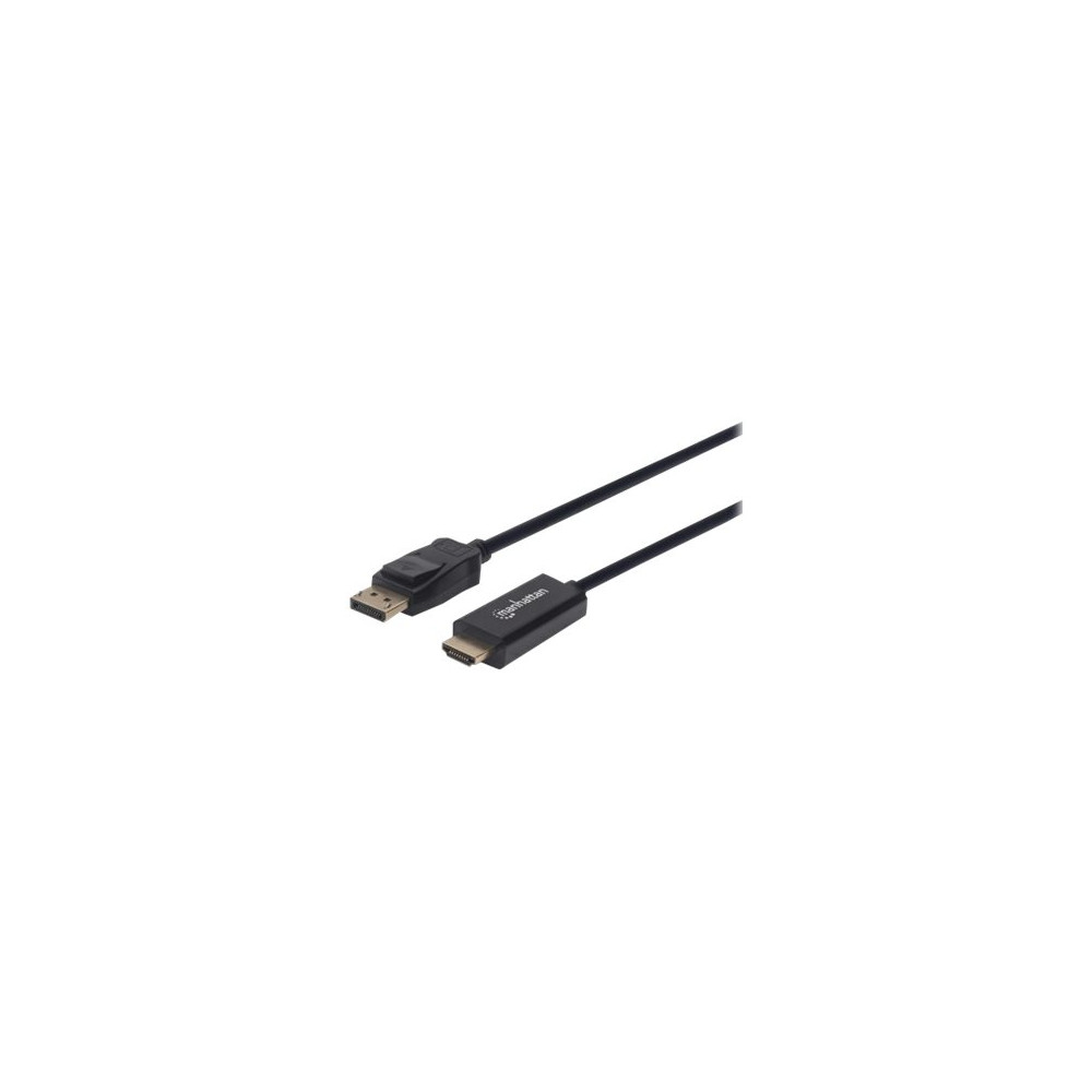 Produktbild för Manhattan DisplayPort 1.1 to HDMI Cable, 1080p@60Hz, 1.8m, Male to Male, DP With Latch, Black, Not Bi-Directional, Three Year Warranty, Polybag - adapterkabel - DisplayPort / HDMI - 1.8 m