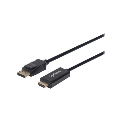 Manhattan Manhattan DisplayPort 1.1 to HDMI Cable, 1080p@60Hz, 1.8m, Male to Male, DP With Latch, Black, Not Bi-Directional, Three Year Warranty, Polybag - adapterkabel - DisplayPort / HDMI - 1.8 m