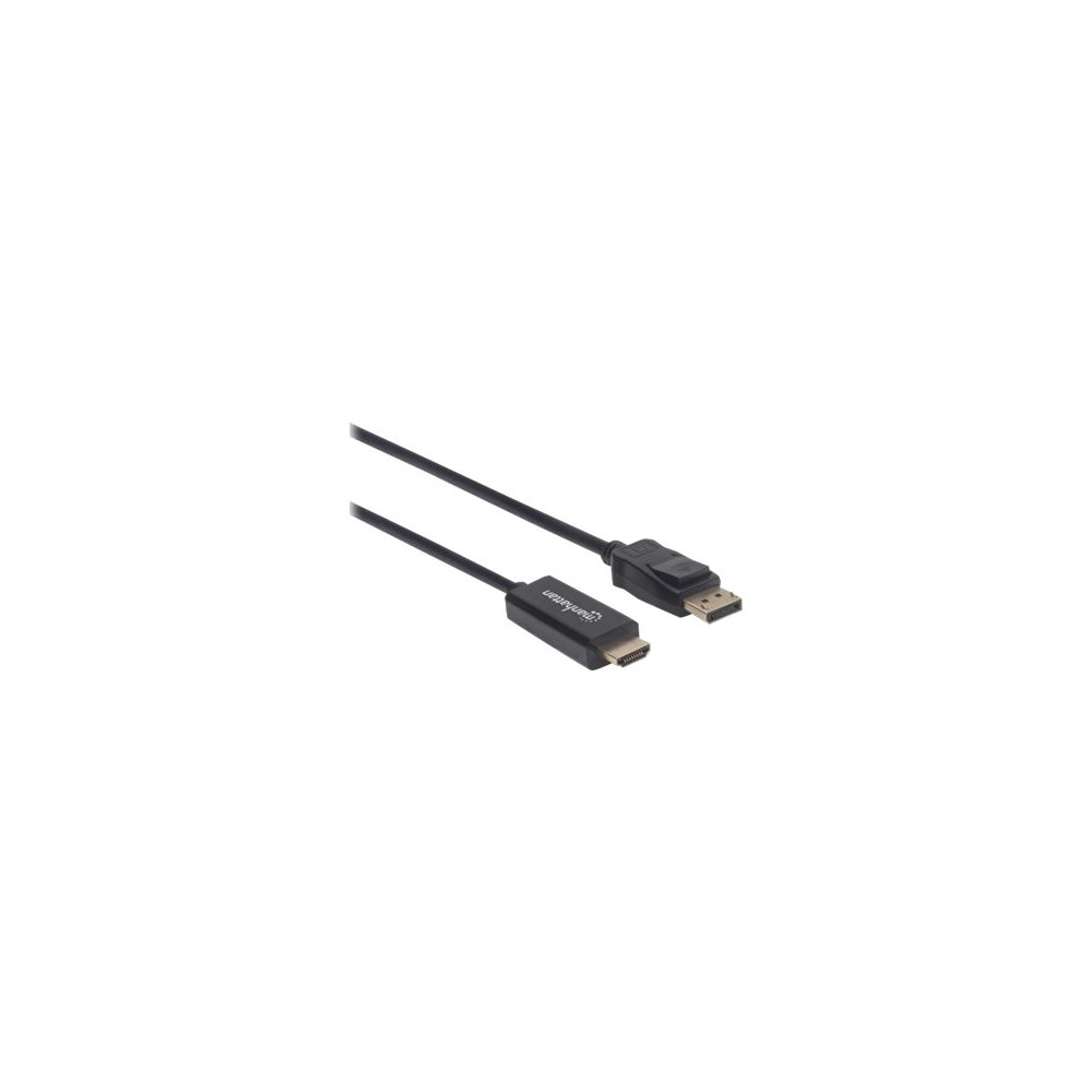 Produktbild för Manhattan DisplayPort 1.1 to HDMI Cable, 1080p@60Hz, 1.8m, Male to Male, DP With Latch, Black, Not Bi-Directional, Three Year Warranty, Polybag - adapterkabel - DisplayPort / HDMI - 1.8 m
