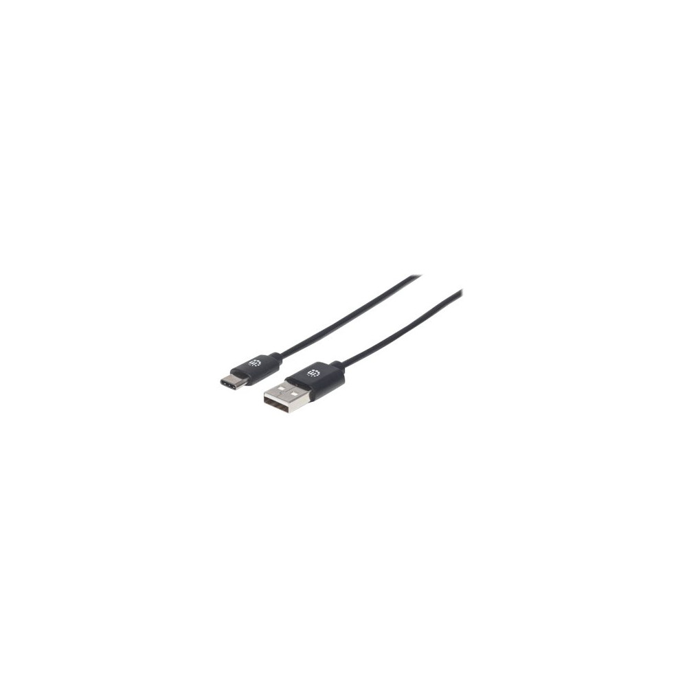 Produktbild för Manhattan USB-C to USB-A Cable, 50cm, Male to Male, Black, 480 Mbps (USB 2.0), Hi-Speed USB, Lifetime Warranty, Polybag - USB typ C-kabel - USB-C till USB - 50 cm