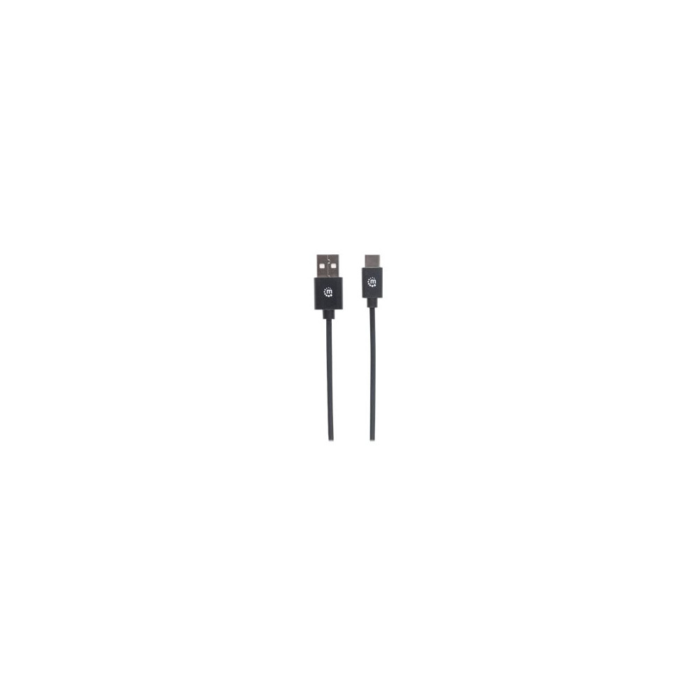 Produktbild för Manhattan USB-C to USB-A Cable, 2m, Male to Male, Black, 480 Mbps (USB 2.0), Hi-Speed USB, Lifetime Warranty, Polybag - USB typ C-kabel - USB-C till USB - 2 m
