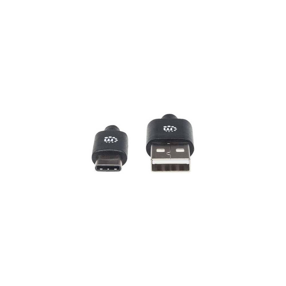 Produktbild för Manhattan USB-C to USB-A Cable, 2m, Male to Male, Black, 480 Mbps (USB 2.0), Hi-Speed USB, Lifetime Warranty, Polybag - USB typ C-kabel - USB-C till USB - 2 m
