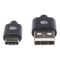 Produktbild för Manhattan USB-C to USB-A Cable, 2m, Male to Male, Black, 480 Mbps (USB 2.0), Hi-Speed USB, Lifetime Warranty, Polybag - USB typ C-kabel - USB-C till USB - 2 m