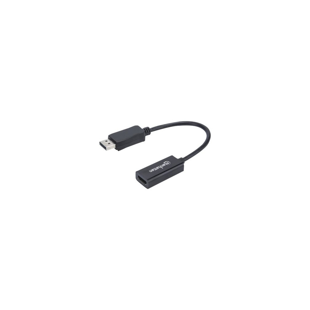 Produktbild för Manhattan DisplayPort 1.1 to HDMI Adapter Cable, 1080p@60Hz, Male to Female, Black, DP With Latch, Not Bi-Directional, Three Year Warranty, Polybag - videokort - DisplayPort / HDMI - 20 cm