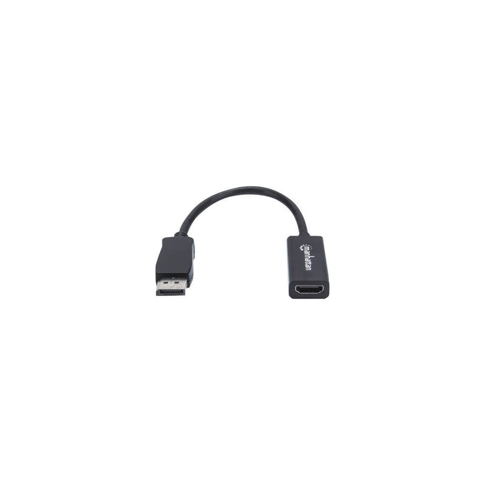 Produktbild för Manhattan DisplayPort 1.1 to HDMI Adapter Cable, 1080p@60Hz, Male to Female, Black, DP With Latch, Not Bi-Directional, Three Year Warranty, Polybag - videokort - DisplayPort / HDMI - 20 cm