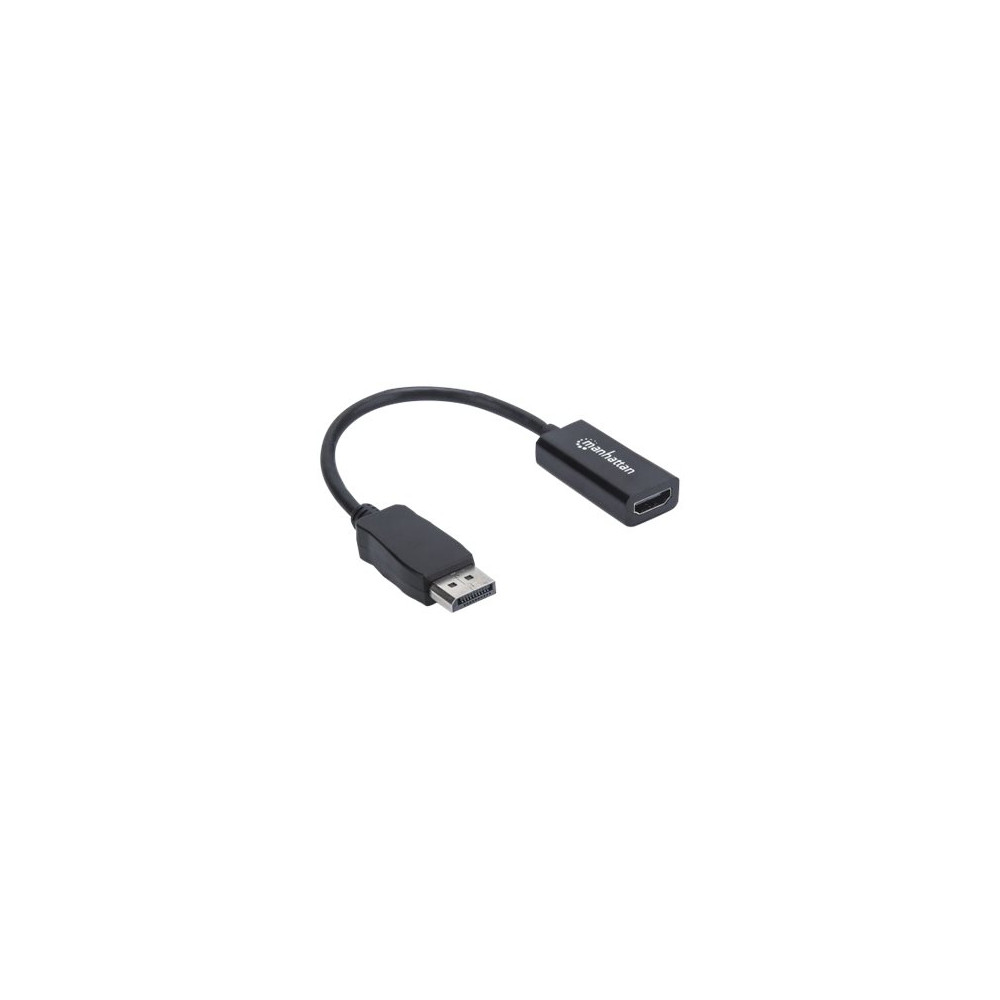 Produktbild för Manhattan DisplayPort 1.1 to HDMI Adapter Cable, 1080p@60Hz, Male to Female, Black, DP With Latch, Not Bi-Directional, Three Year Warranty, Polybag - videokort - DisplayPort / HDMI - 20 cm