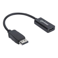 Produktbild för Manhattan DisplayPort 1.1 to HDMI Adapter Cable, 1080p@60Hz, Male to Female, Black, DP With Latch, Not Bi-Directional, Three Year Warranty, Polybag - videokort - DisplayPort / HDMI - 20 cm