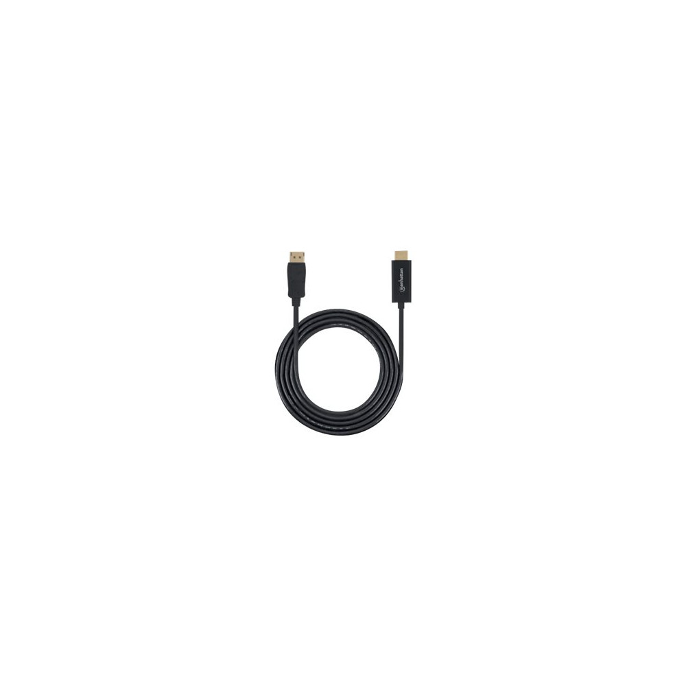Produktbild för Manhattan DisplayPort 1.1 to HDMI Cable, 1080p@60Hz, 1m, Male to Male, DP With Latch, Black, Not Bi-Directional, Three Year Warranty, Polybag - adapterkabel - DisplayPort / HDMI - 1 m