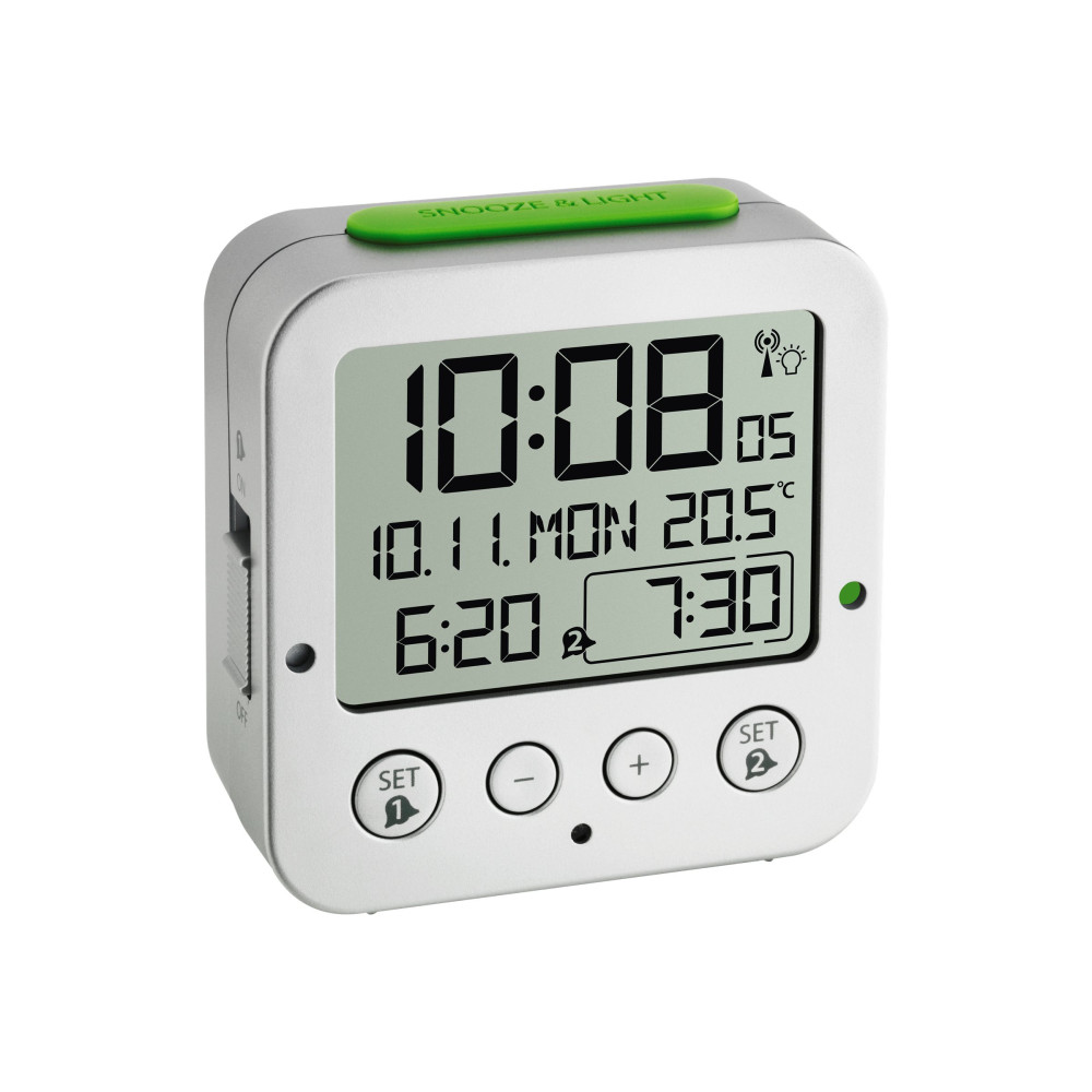 Produktbild för TFA Bingo - väckarklocka - kvadrat - elektronisk - skrivbord - silver