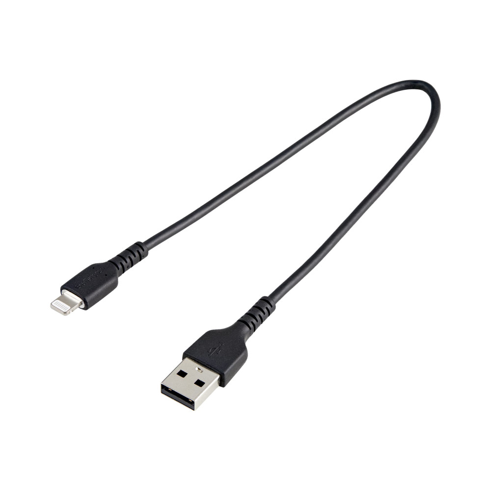Produktbild för Startech 30cm tålig, svart USB-A till Blixtkabel - Hård, tålig aramifiber USB typ A till Blixtladdare/synkron strömsladd - Apple MFi-certifierad iPad/iPhone 12 - Lightning-kabel - Lightning / USB - 30 cm