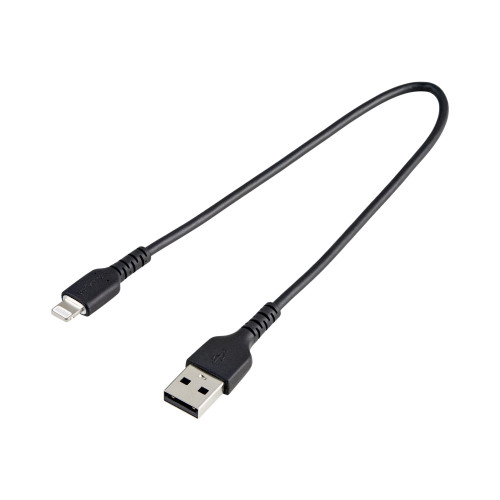 StarTech.com Startech 30cm tålig, svart USB-A till Blixtkabel - Hård, tålig aramifiber USB typ A till Blixtladdare/synkron strömsladd - Apple MFi-certifierad iPad/iPhone 12 - Lightning-kabel - Lightning / USB - 30 cm