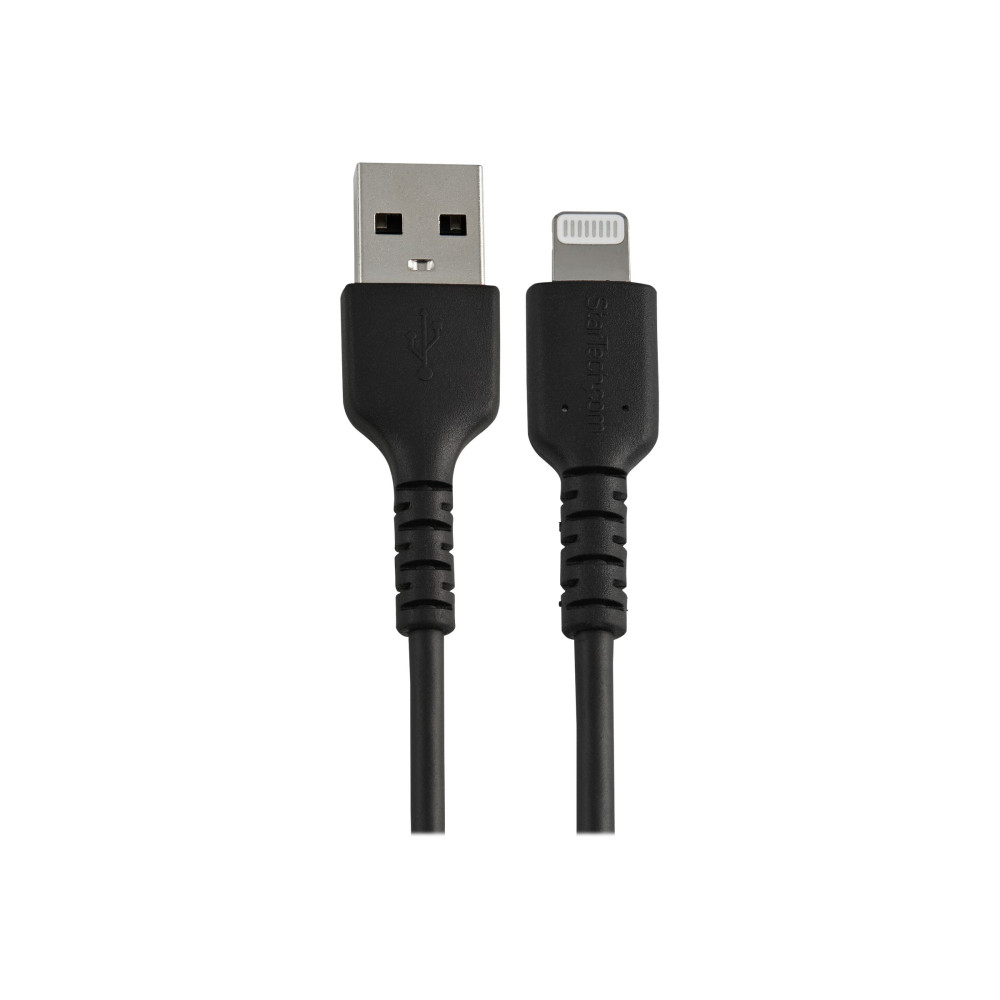Produktbild för Startech 30cm tålig, svart USB-A till Blixtkabel - Hård, tålig aramifiber USB typ A till Blixtladdare/synkron strömsladd - Apple MFi-certifierad iPad/iPhone 12 - Lightning-kabel - Lightning / USB - 30 cm
