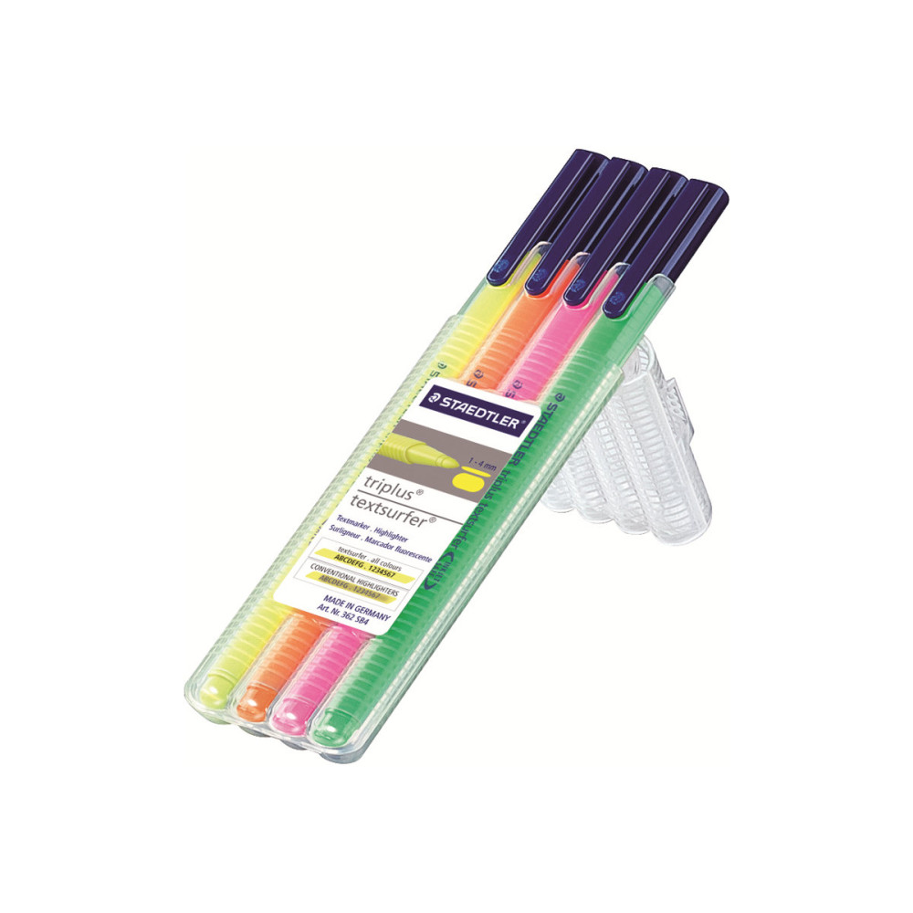 Produktbild för STAEDTLER triplus textsurfer - överstrykningspenna - neongrön, neongul, neonorange, neonrosa (paket om 4)