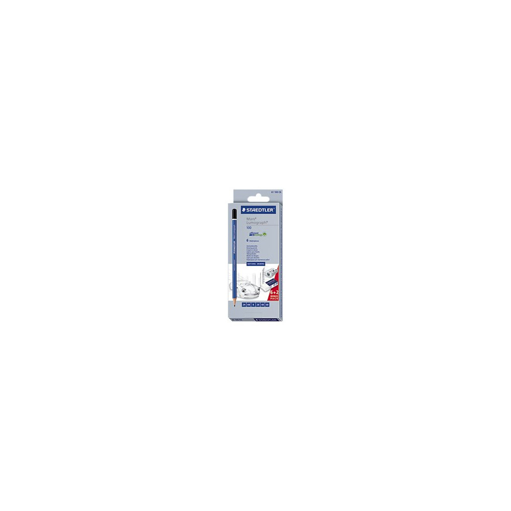Produktbild för STAEDTLER Mars Lumograph - penna - 2B, 2H, 4B, 6B, B, HB (paket om 6)