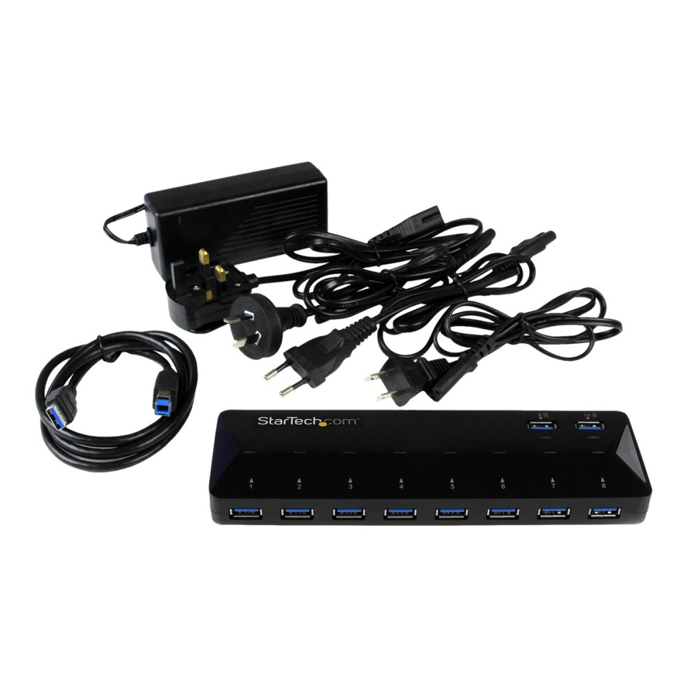 Produktbild för Startech USB 3.0-hub med 10 portar och laddnings- &amp; synkningsportar - 2x 1,5 A-portar - USB-växel - 10 portar