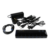 Produktbild för Startech USB 3.0-hub med 10 portar och laddnings- &amp; synkningsportar - 2x 1,5 A-portar - USB-växel - 10 portar