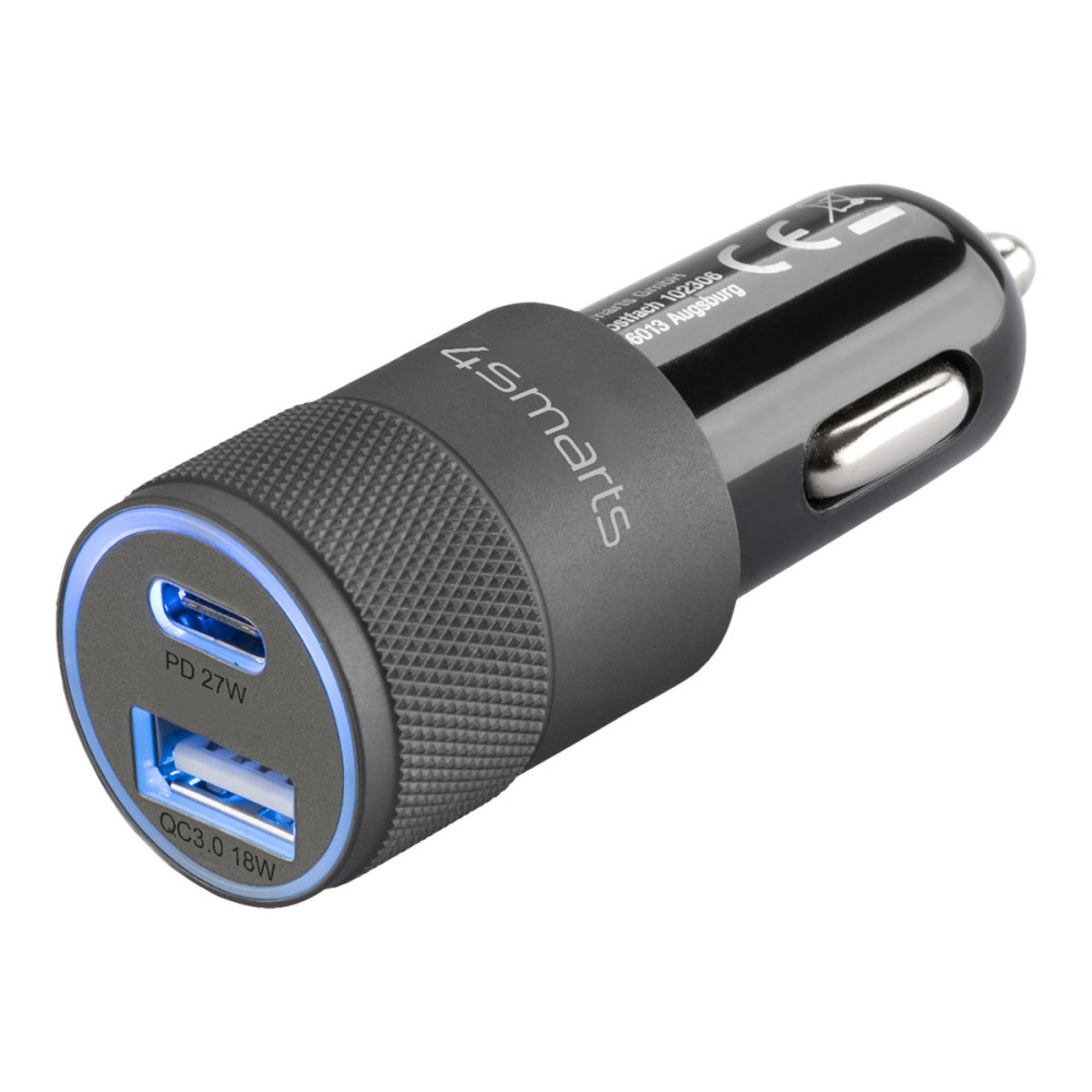 Produktbild för 4smarts Rapid+ strömadapter för bil - USB, USB-C - 27 Watt