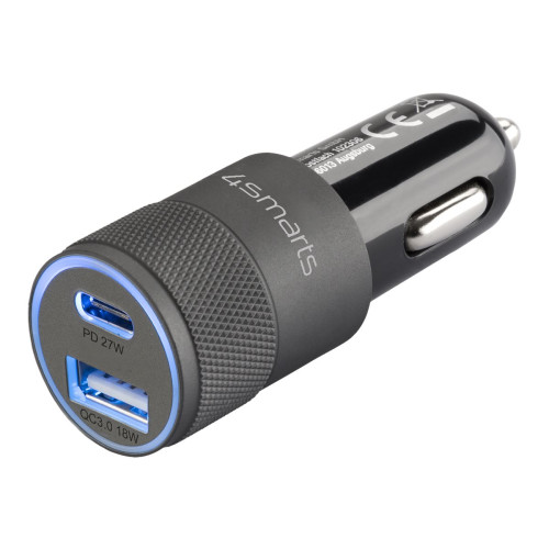 4smarts 4smarts Rapid+ strömadapter för bil - USB, USB-C - 27 Watt