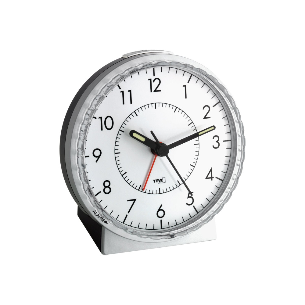 Produktbild för TFA - väckarklocka - rund - kvarts - skrivbord - silver/svart