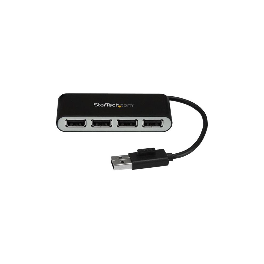 Produktbild för Startech Bärbar USB 2.0-hubb med 4 portar och inbyggd kabel - hubb - 4 portar