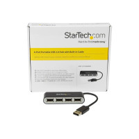 Produktbild för Startech Bärbar USB 2.0-hubb med 4 portar och inbyggd kabel - hubb - 4 portar