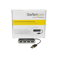 Produktbild för Startech Bärbar USB 2.0-hubb med 4 portar och inbyggd kabel - hubb - 4 portar