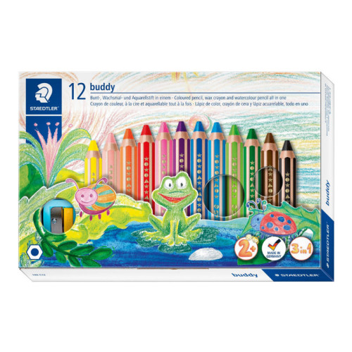 STAEDTLER STAEDTLER buddy 3 in 1 - vattenfärgspenna - svart, röd, blå, grön, ljusblå, gul, orange, violett, ljusgrön, magenta, van dyke-brun, hudton (paket om 12)