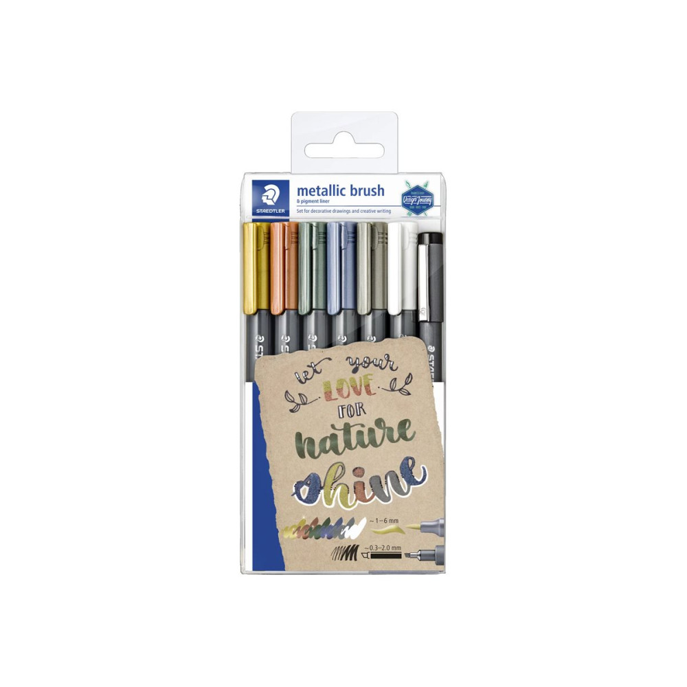 Produktbild för STAEDTLER 8321 - set med penselpenna och fineliner - blandfärger - 7 delar