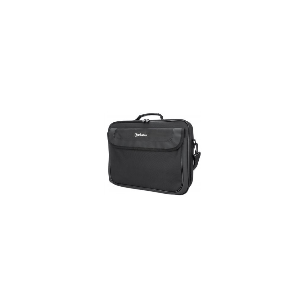 Produktbild för Manhattan Cambridge Laptop Bag 15.6", Clamshell Design, Black, LOW COST, Accessories Pocket, Document Compartment on Back, Shoulder Strap (removable), Equivalent to Targus TAR300, Notebook Case, Three Year Warranty - notebook-väska