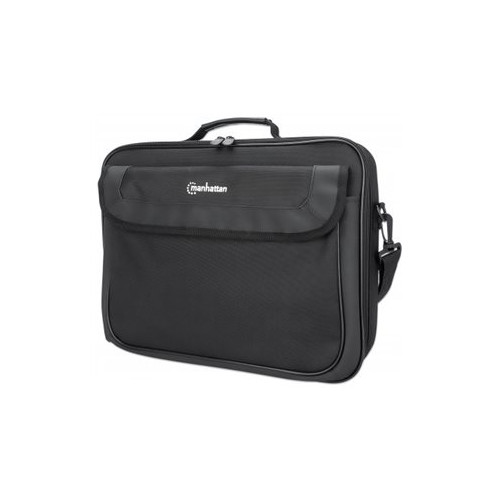 Manhattan Manhattan Cambridge Laptop Bag 15.6", Clamshell Design, Black, LOW COST, Accessories Pocket, Document Compartment on Back, Shoulder Strap (removable), Equivalent to Targus TAR300, Notebook Case, Three Year Warranty - notebook-väska