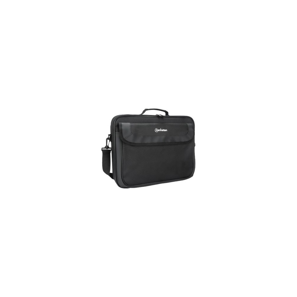 Produktbild för Manhattan Cambridge Laptop Bag 15.6", Clamshell Design, Black, LOW COST, Accessories Pocket, Document Compartment on Back, Shoulder Strap (removable), Equivalent to Targus TAR300, Notebook Case, Three Year Warranty - notebook-väska
