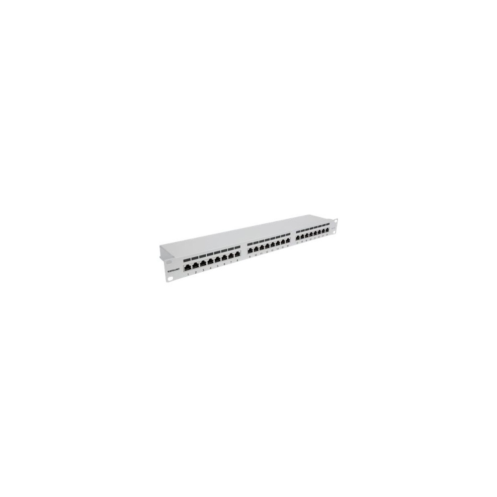 Produktbild för Intellinet Patch Panel, Cat6a, FTP, 24-Port, 1U, Shielded, 90° Top-Entry Punch Down Blocks, Grey - patch-panel - 1U - 19"