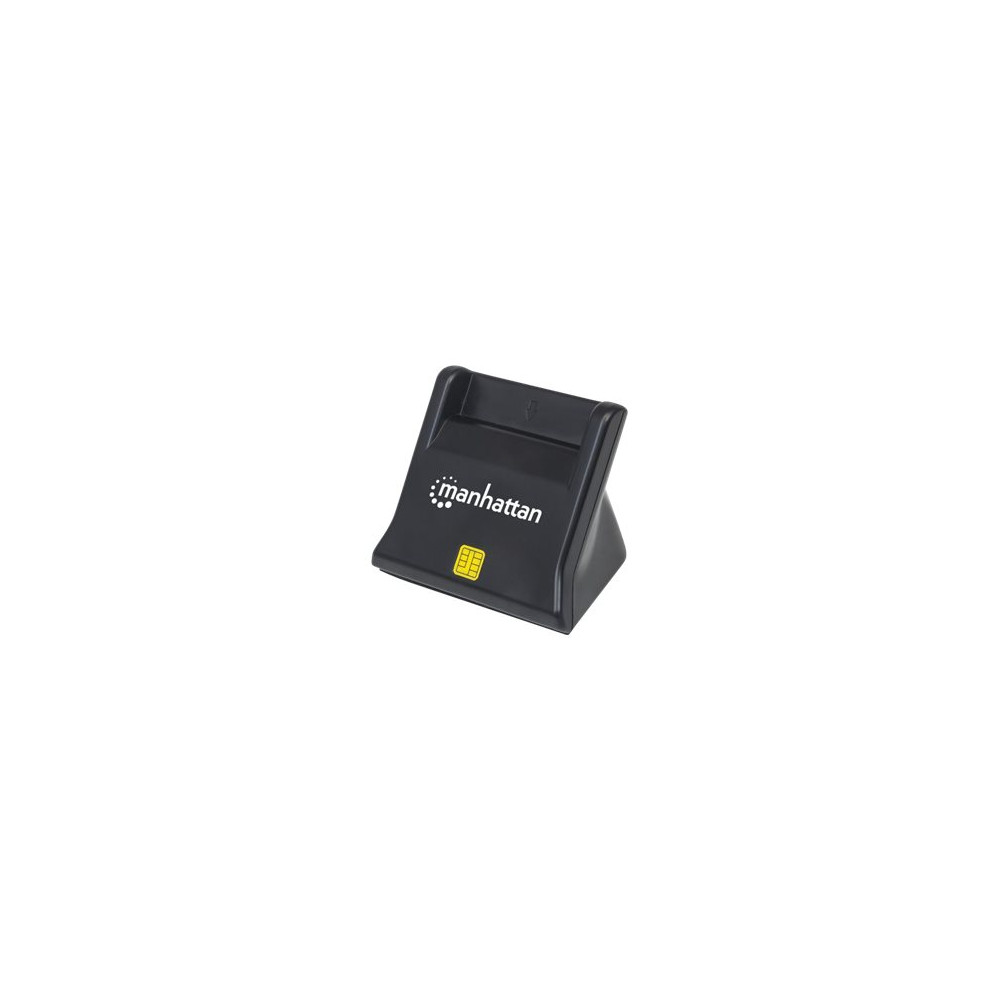 Produktbild för Manhattan USB-A Smart/SIM Card Reader, 480 Mbps (USB 2.0), Desktop Standing, Friction Type compatible, Hi-Speed USB, Cable 86cm, Black, Three Year Warranty, Blister - SMART-kortläsare - USB 2.0