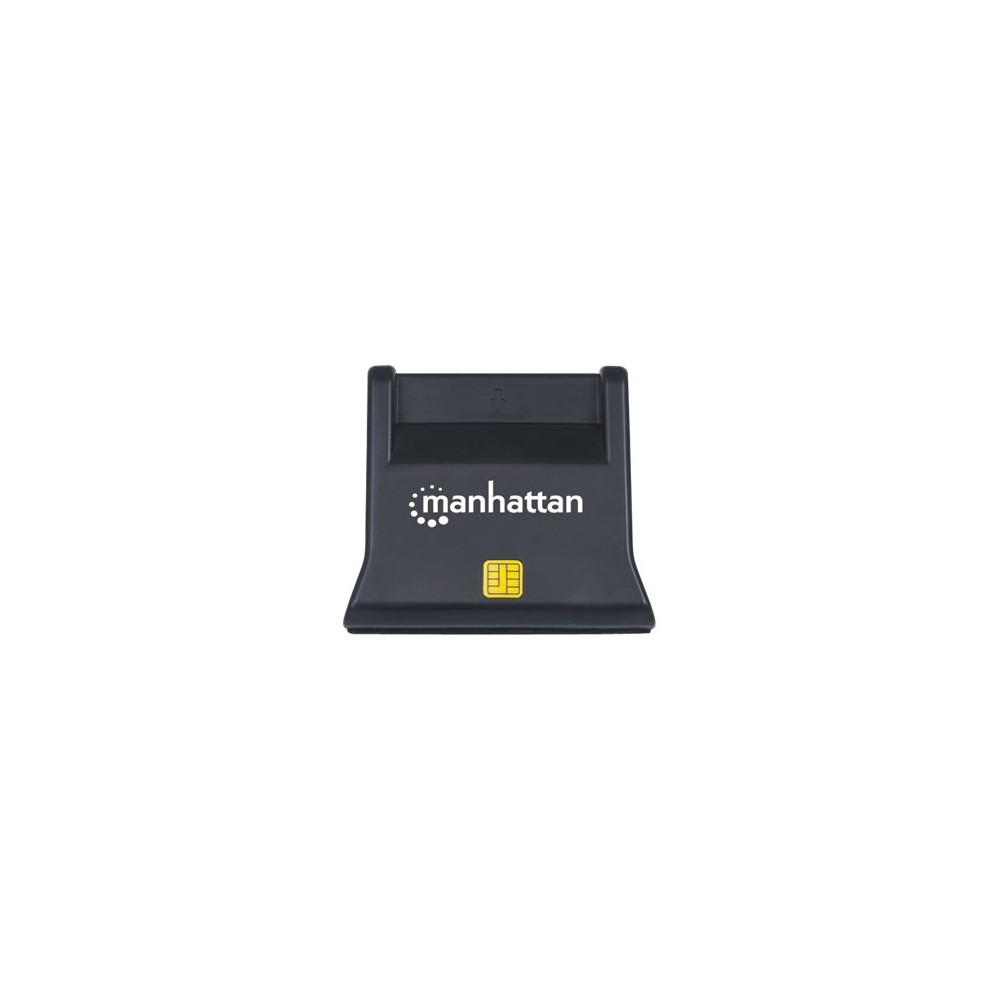 Produktbild för Manhattan USB-A Smart/SIM Card Reader, 480 Mbps (USB 2.0), Desktop Standing, Friction Type compatible, Hi-Speed USB, Cable 86cm, Black, Three Year Warranty, Blister - SMART-kortläsare - USB 2.0
