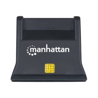 Produktbild för Manhattan USB-A Smart/SIM Card Reader, 480 Mbps (USB 2.0), Desktop Standing, Friction Type compatible, Hi-Speed USB, Cable 86cm, Black, Three Year Warranty, Blister - SMART-kortläsare - USB 2.0