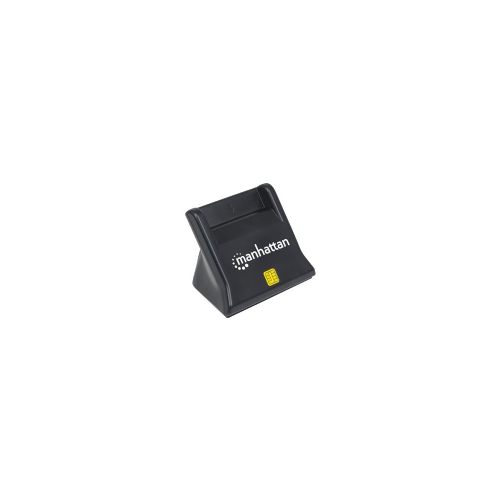 Produktbild för Manhattan USB-A Smart/SIM Card Reader, 480 Mbps (USB 2.0), Desktop Standing, Friction Type compatible, Hi-Speed USB, Cable 86cm, Black, Three Year Warranty, Blister - SMART-kortläsare - USB 2.0