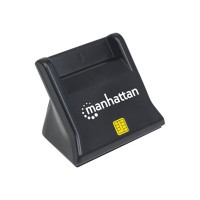 Produktbild för Manhattan USB-A Smart/SIM Card Reader, 480 Mbps (USB 2.0), Desktop Standing, Friction Type compatible, Hi-Speed USB, Cable 86cm, Black, Three Year Warranty, Blister - SMART-kortläsare - USB 2.0