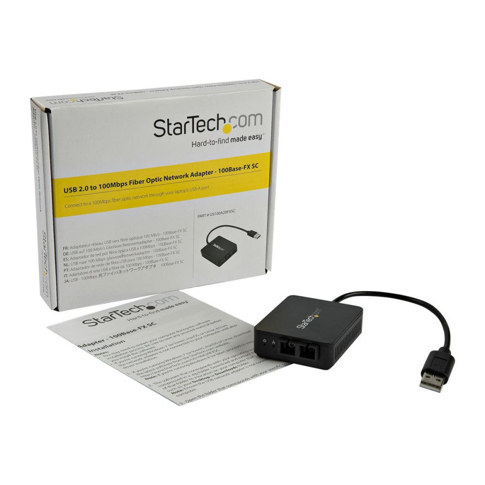 Produktbild för Startech USB to Fiber Optic Converter, 100Mbps, USB 2.0 to Fiber Network Adapter, 100BASE-FX SC Female Duplex Multimode Fiber/MMF Compatible, 2Km, Compact USB to Fiber LAN Adapter - USB to LAN Adapter (US100A20FXSC) - nätverksadapter - USB 2.0 - 100Base-F