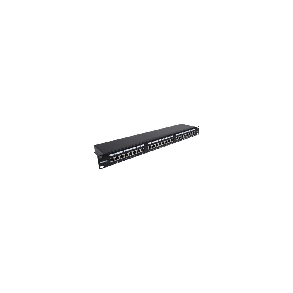 Produktbild för Intellinet Patch Panel, Cat6a, FTP, 24-Port, 1U, Shielded, 90° Top-Entry Punch Down Blocks, Black - patch-panel - 1U - 19"