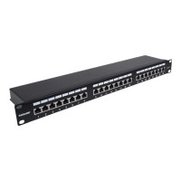 Produktbild för Intellinet Patch Panel, Cat6a, FTP, 24-Port, 1U, Shielded, 90° Top-Entry Punch Down Blocks, Black - patch-panel - 1U - 19"