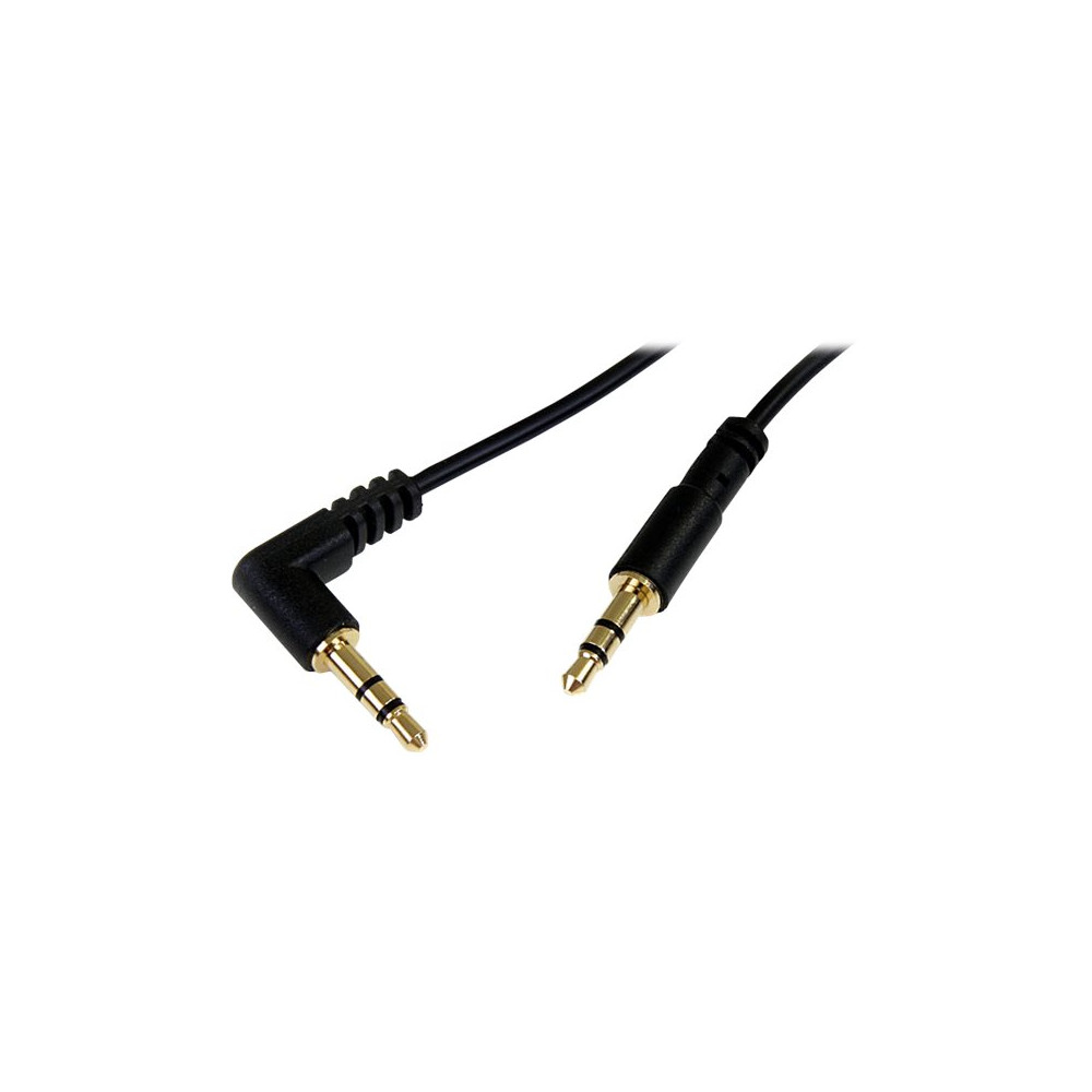 Produktbild för StarTech.com 3 ft. (0.9 m) 3.5mm Audio Cable - 3.5mm Slim Audio Cable - Right Angle - Male/Male - Aux Cable (MU3MMSRA) - ljudkabel - 91 cm