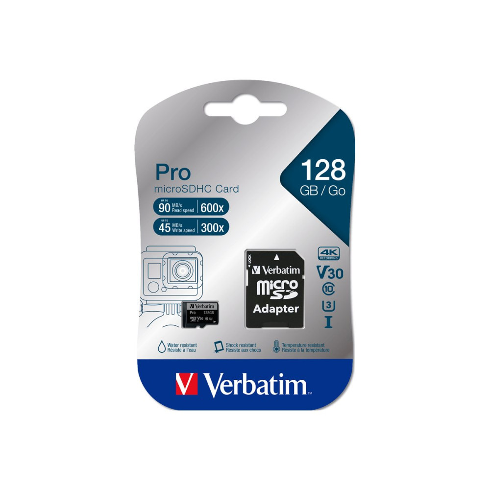 Produktbild för Verbatim PRO - flash-minneskort - 128 GB - mikroSDXC UHS-I