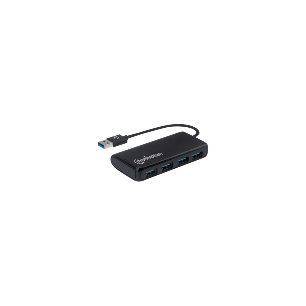 Produktbild för Manhattan USB-A 4-Port Hub, 4x USB-A Ports, 5 Gbps (USB 3.2 Gen1 aka USB 3.0), Bus Power, SuperSpeed USB, Black, Three Year Warranty, Box - hubb - 4 portar