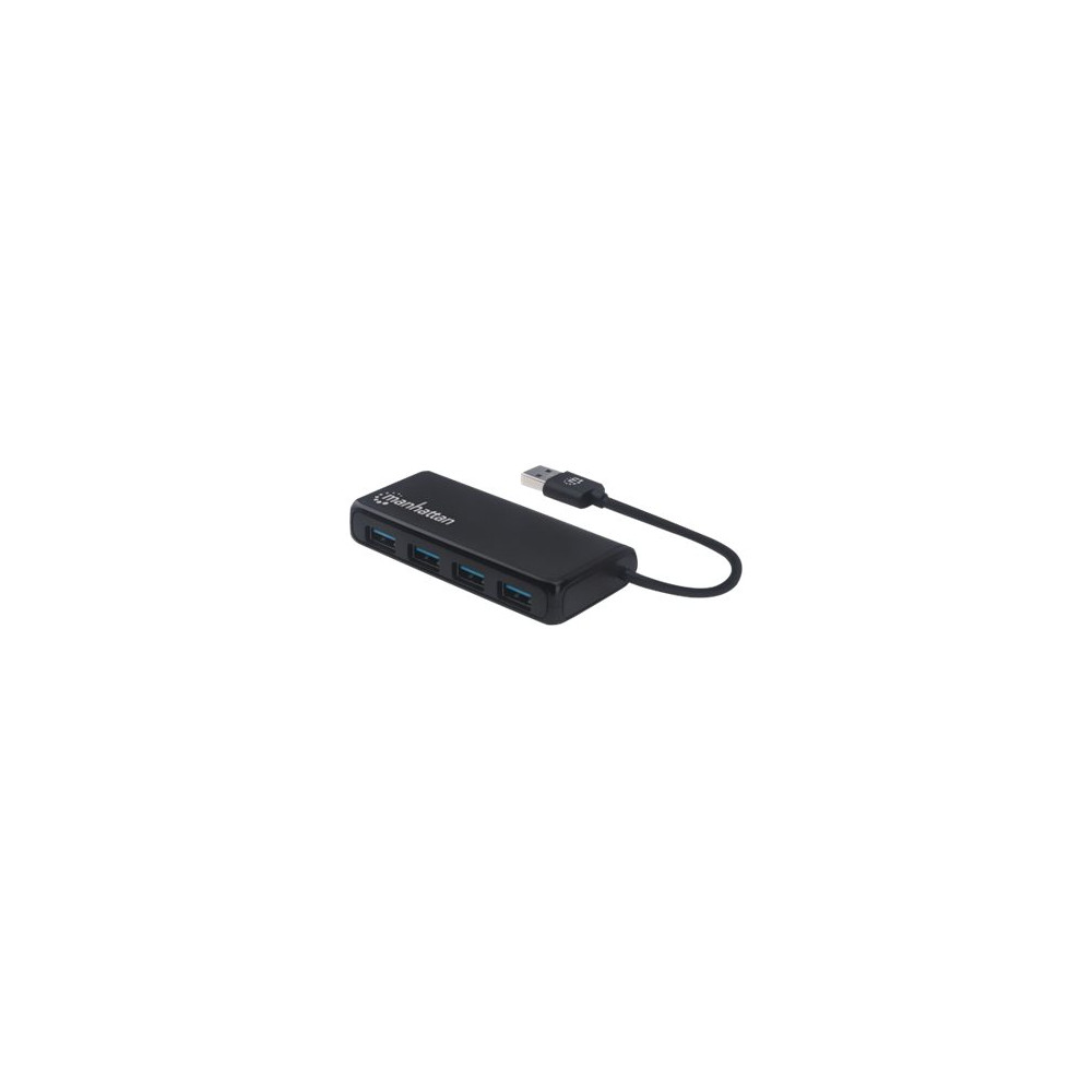 Produktbild för Manhattan USB-A 4-Port Hub, 4x USB-A Ports, 5 Gbps (USB 3.2 Gen1 aka USB 3.0), Bus Power, SuperSpeed USB, Black, Three Year Warranty, Box - hubb - 4 portar