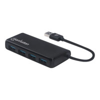 Produktbild för Manhattan USB-A 4-Port Hub, 4x USB-A Ports, 5 Gbps (USB 3.2 Gen1 aka USB 3.0), Bus Power, SuperSpeed USB, Black, Three Year Warranty, Box - hubb - 4 portar