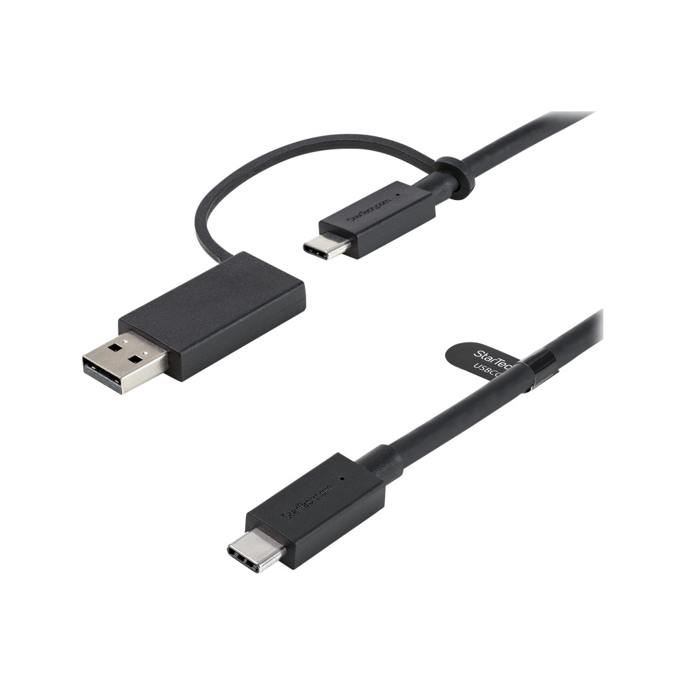 Produktbild för StarTech 1 m USB-C-kabel med USB-A-adapterdongel - Hybrid 2-i-1 USB C-kabel med USB-A - USB-C till USB-C (10 Gbps/100 W PD), USB-A till USB-C (5 Gbps) - Perfekt för hybriddockningsstationer - USB typ C-kabel - USB-C till USB-C - 1 m