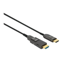 Produktbild för Manhattan HDMI to Micro HDMI Plenum-Rated Cable, 4K@60Hz (Premium High Speed), 20m, Active, Detachable HDMI Male (Type A), Male to Male, Black, Gold Plated Contacts, Lifetime Warranty, Polybag - HDMI-kabelkit med Ethernet - 20 m