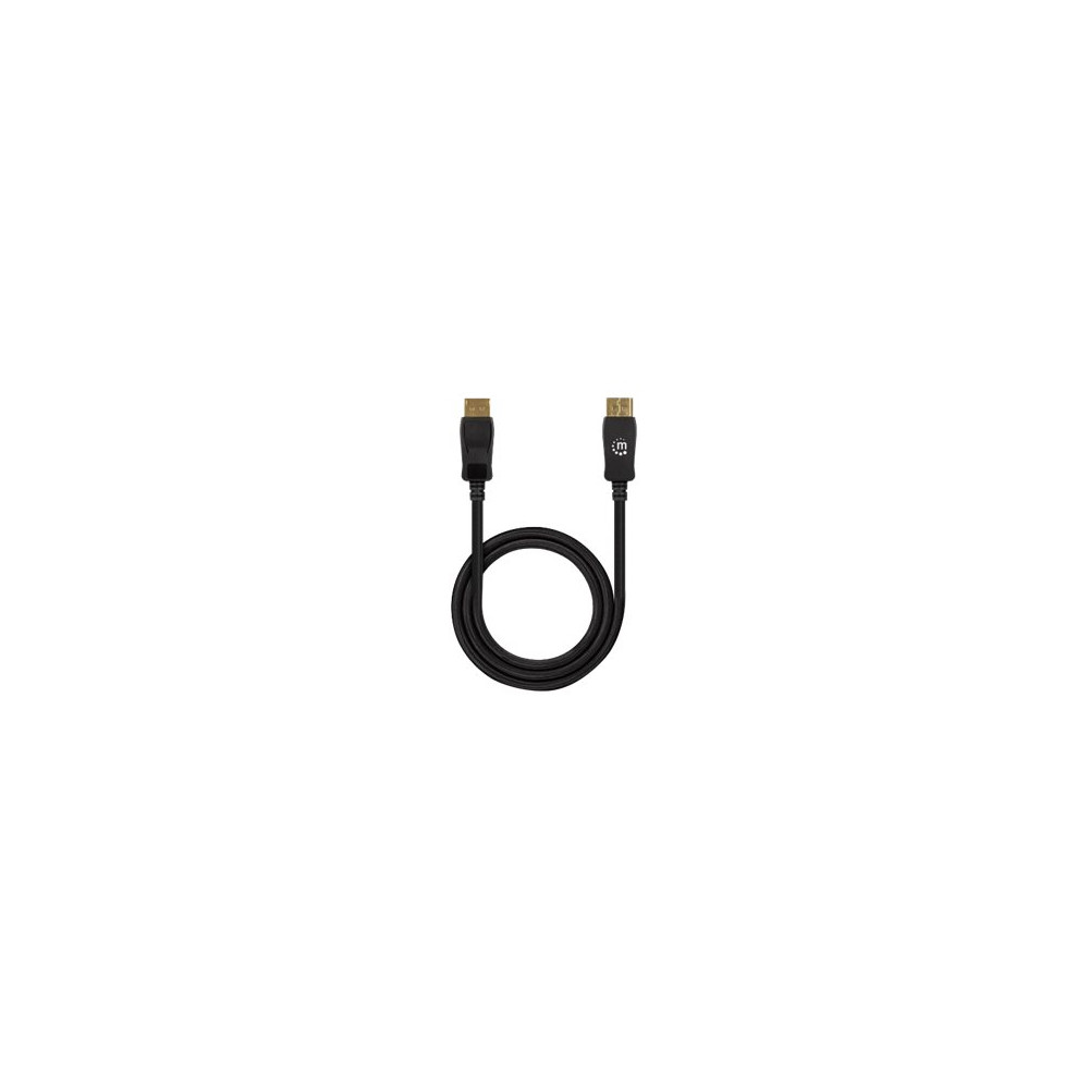 Produktbild för Manhattan DisplayPort 1.4 Cable, 8K@60hz, 2m, Braided Cable, Male to Male, With Latches, Fully Shielded, Black, Lifetime Warranty, Polybag - DisplayPort-kabel - DisplayPort till DisplayPort - 2 m