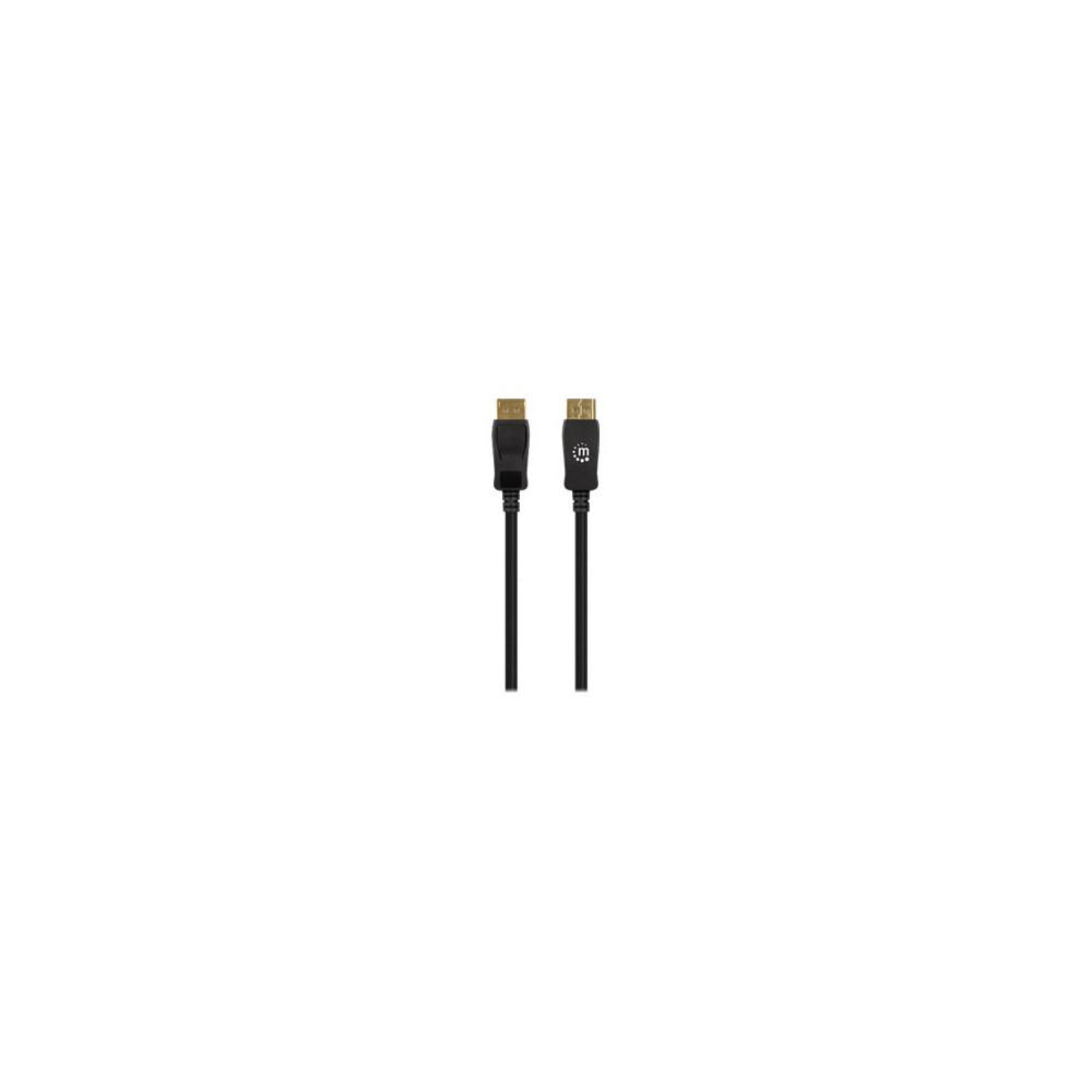Produktbild för Manhattan DisplayPort 1.4 Cable, 8K@60hz, 2m, Braided Cable, Male to Male, With Latches, Fully Shielded, Black, Lifetime Warranty, Polybag - DisplayPort-kabel - DisplayPort till DisplayPort - 2 m