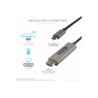 Produktbild för StarTech.com USB C till HDMI-kabel 4K 60 Hz på 3 m med HDR10 - Ultra HD USB Type-C till 4K HDMI 2.0b-videokabeladapter - USB-C till HDMI HDR-skärm/skärmsadapter - DP 1.4 Alt Mode HBR3 - adapterkabel - HDMI / USB - 3 m